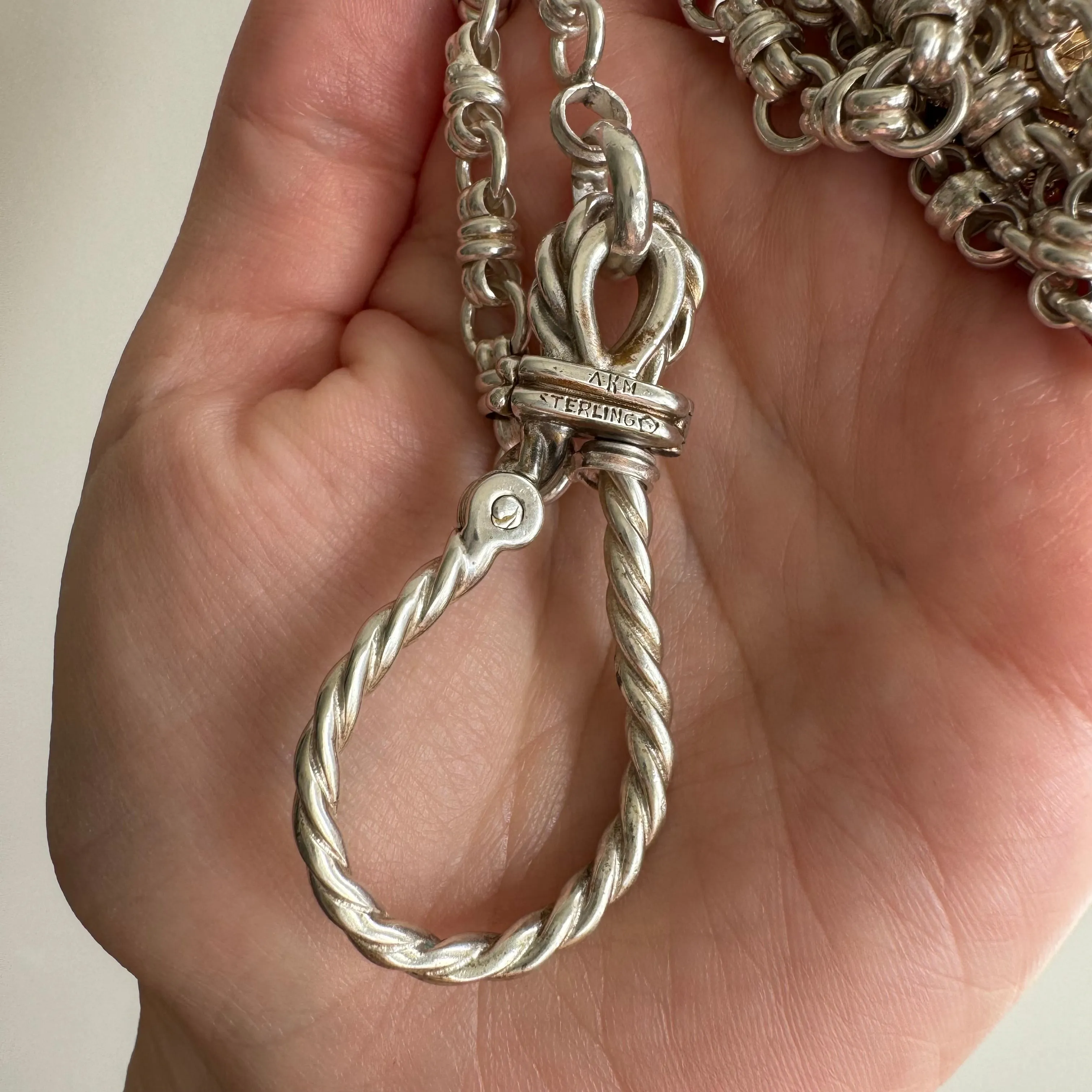 reimagined V I N T A G E // twisted connector / sterling silver fancy link chain with twisted carabiner pendant holder / ~26, 45g