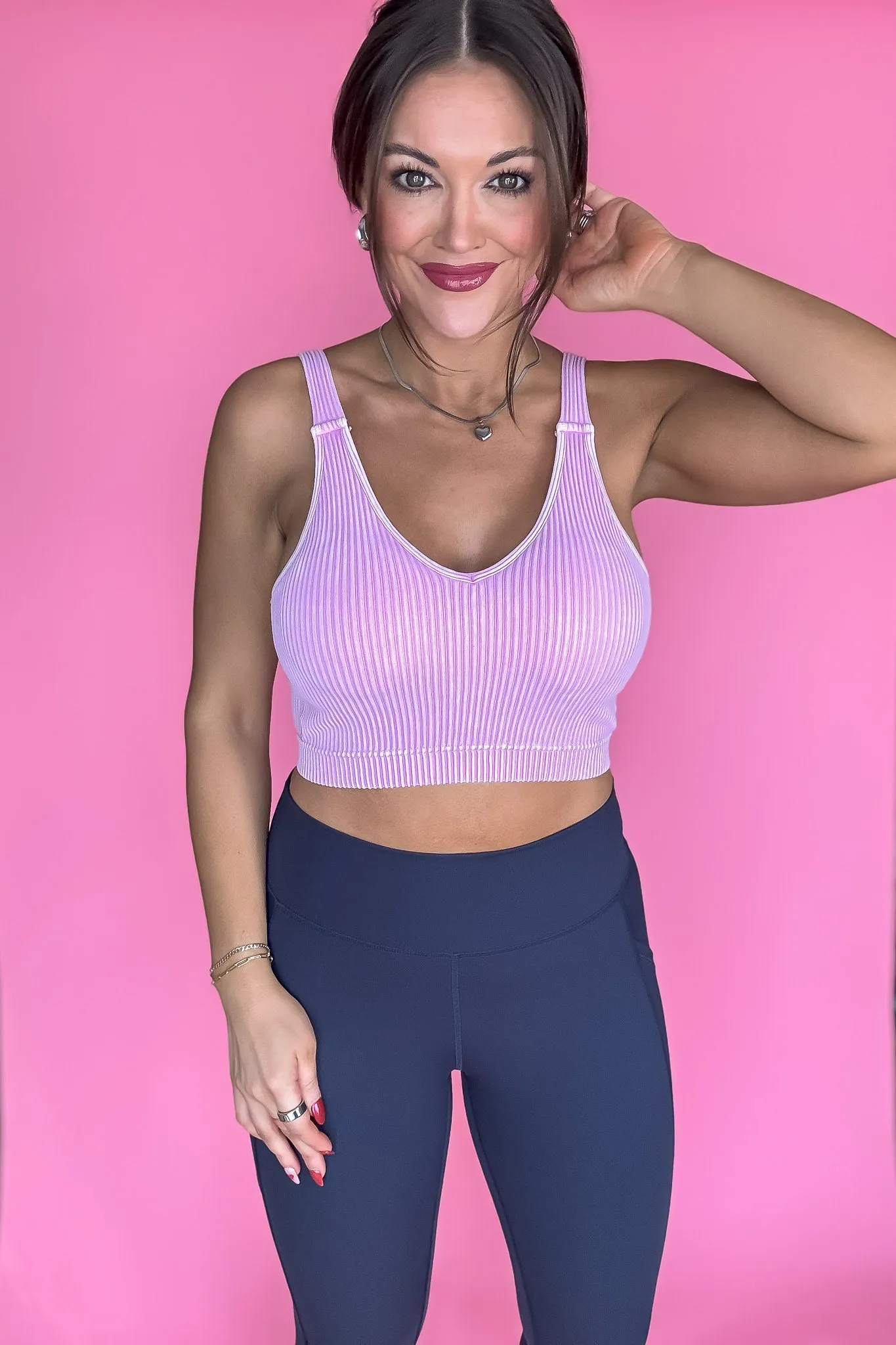 Say Anything Mauve Washed Ribbed Cropped Bra Padded Tank Top