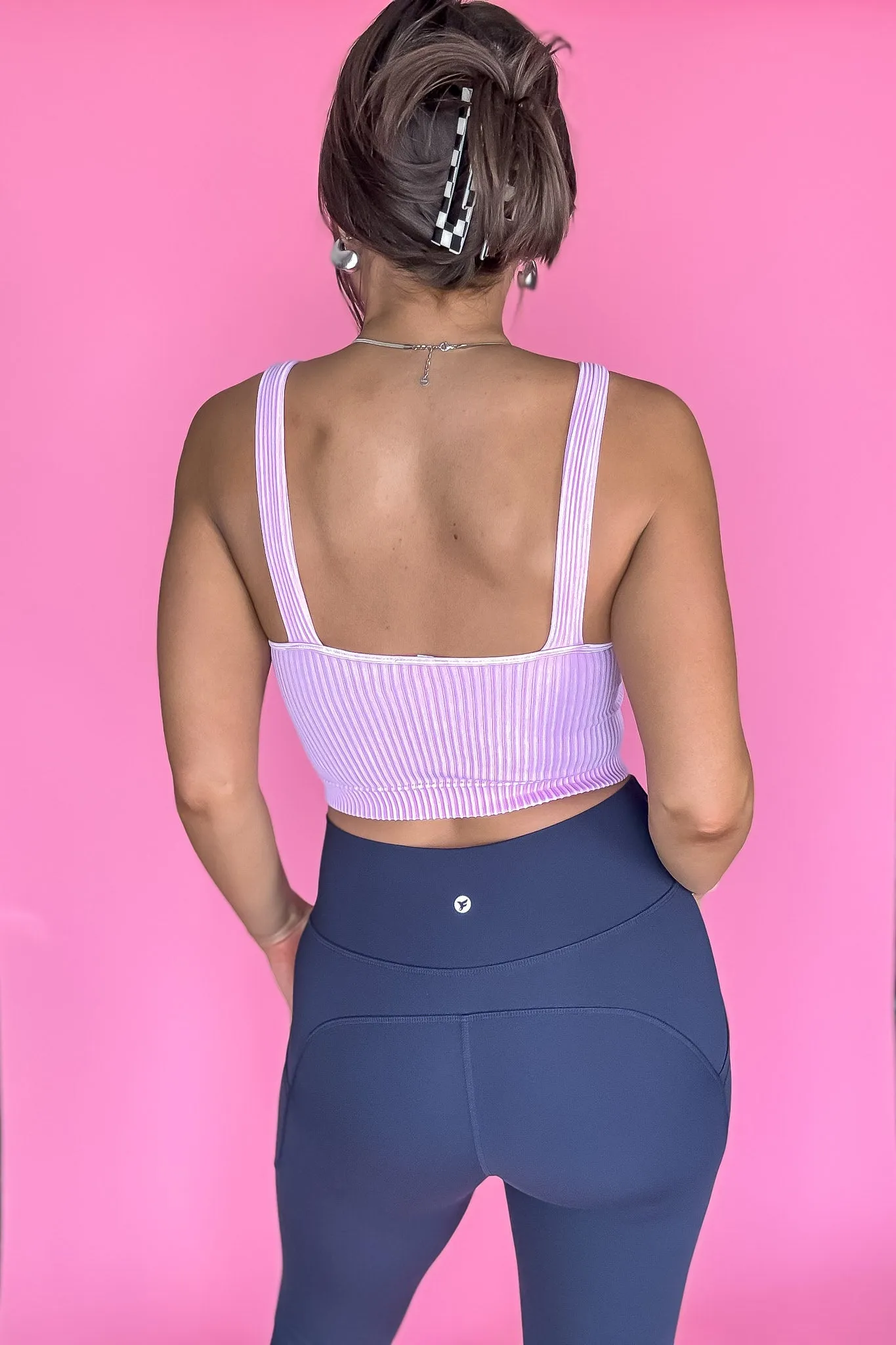 Say Anything Mauve Washed Ribbed Cropped Bra Padded Tank Top