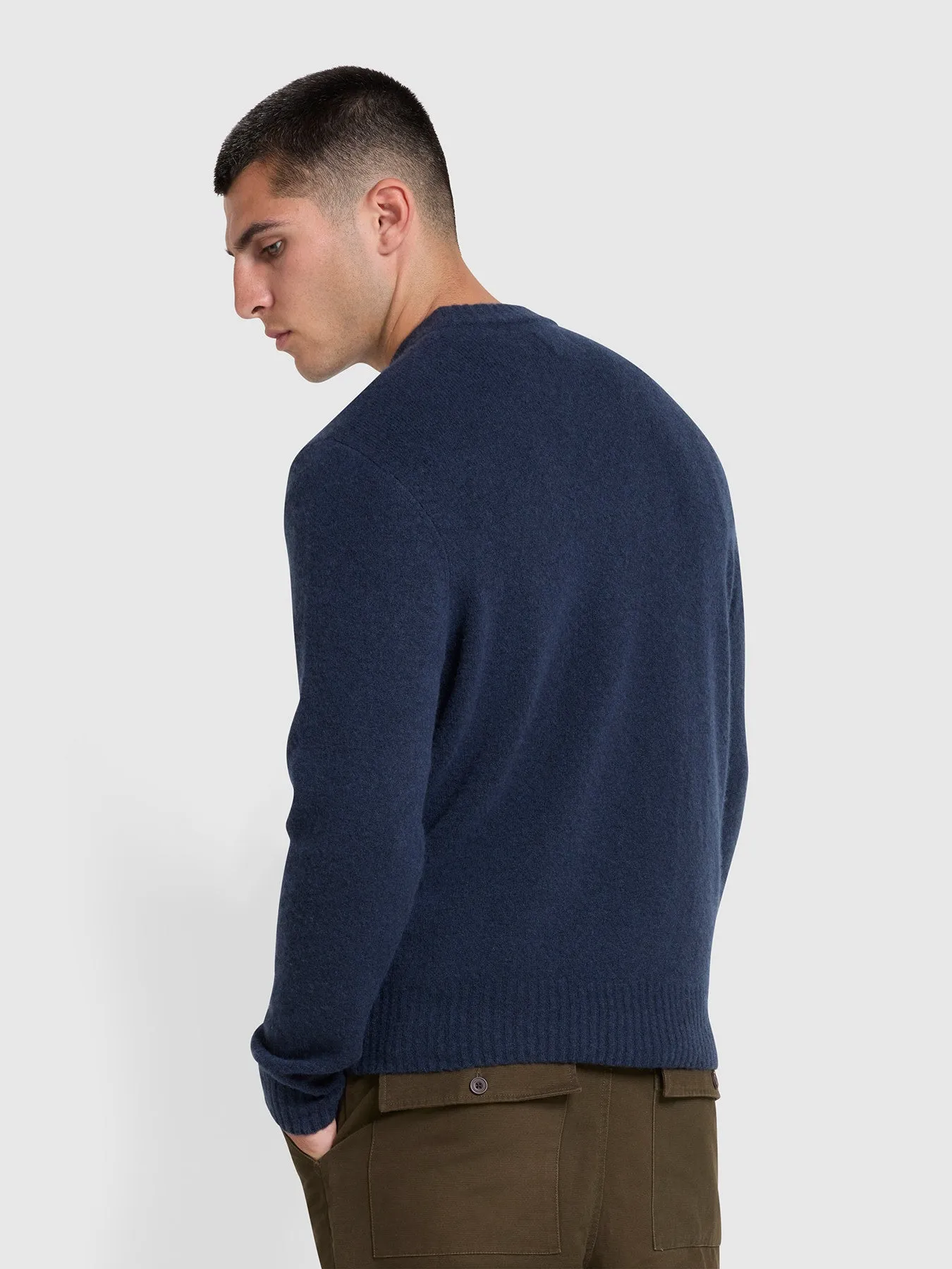 Spero Regular Fit Crew Neck Jumper In True Navy