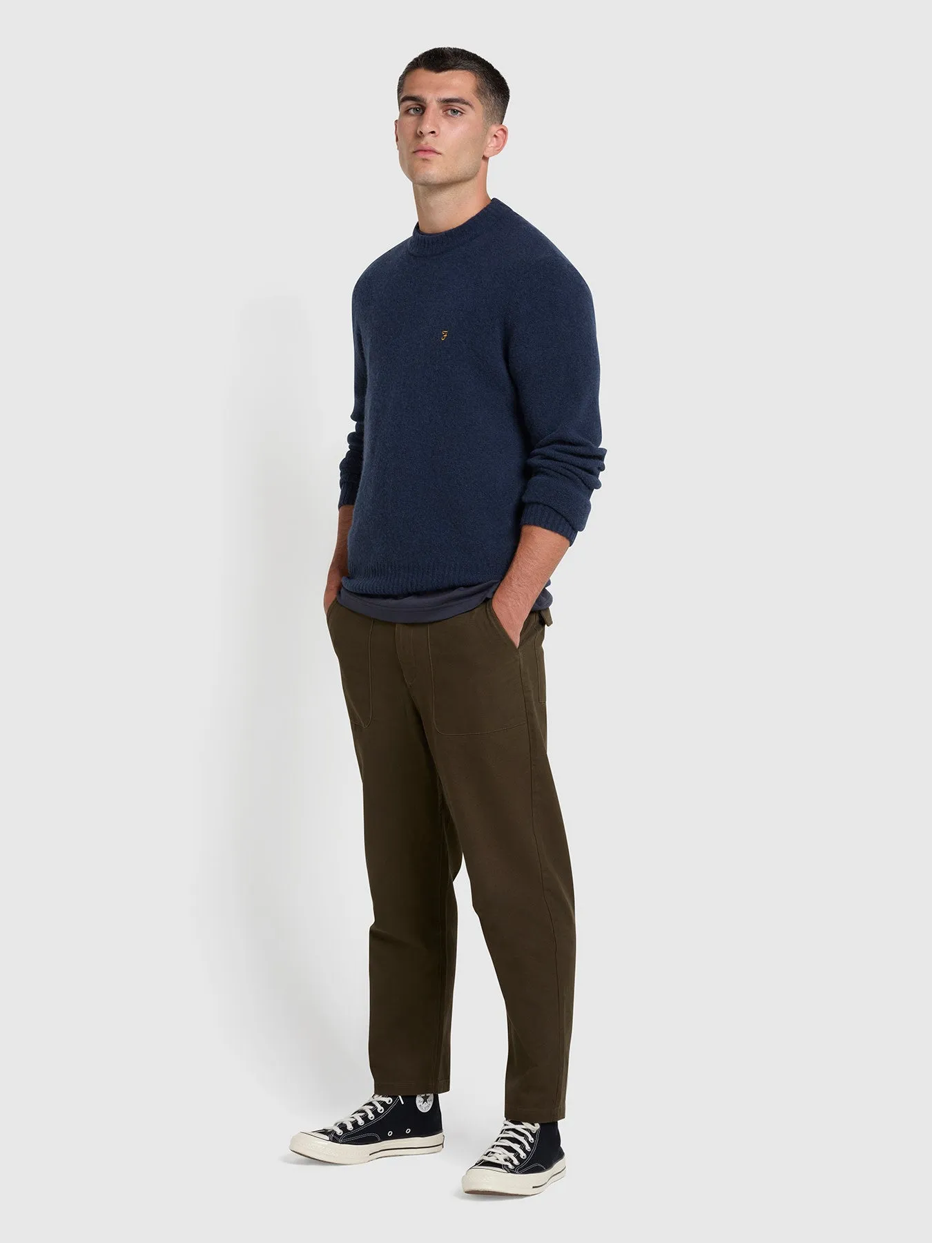 Spero Regular Fit Crew Neck Jumper In True Navy