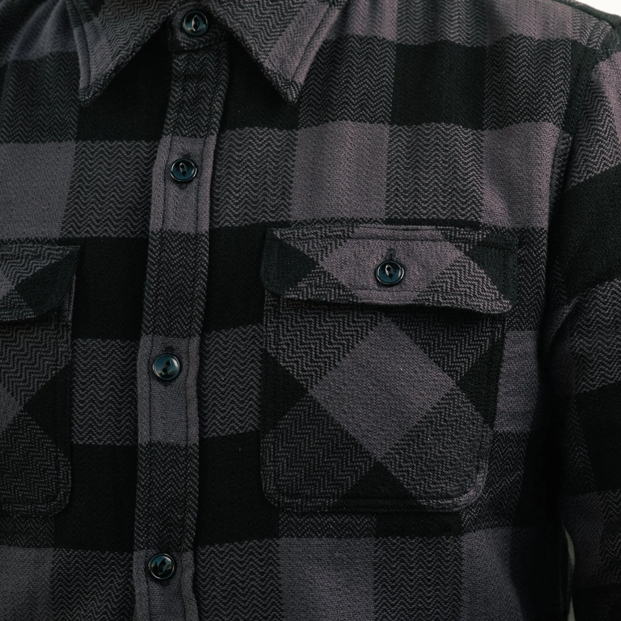 The Flat Head Block Check Flannel Work Shirt Gray/ Black