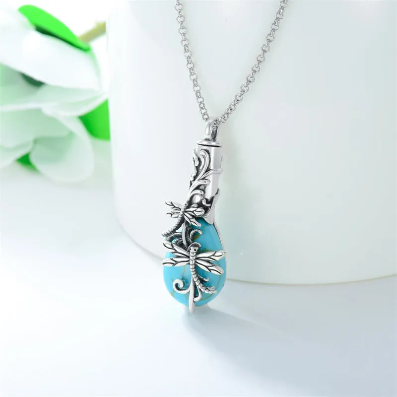 Turquoise Urn Necklace for Ashes Sterling Silver Cremation Jewelry for Ashes Memorial Keepsake Jewelry Gift for Women Men Girls