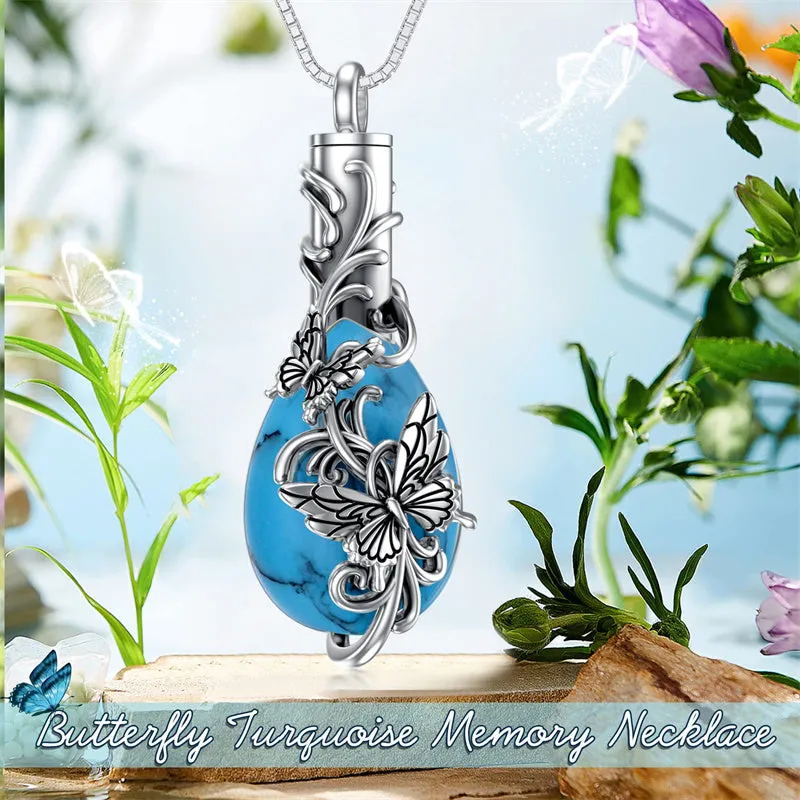 Turquoise Urn Necklace for Ashes Sterling Silver Cremation Jewelry for Ashes Memorial Keepsake Jewelry Gift for Women Men Girls