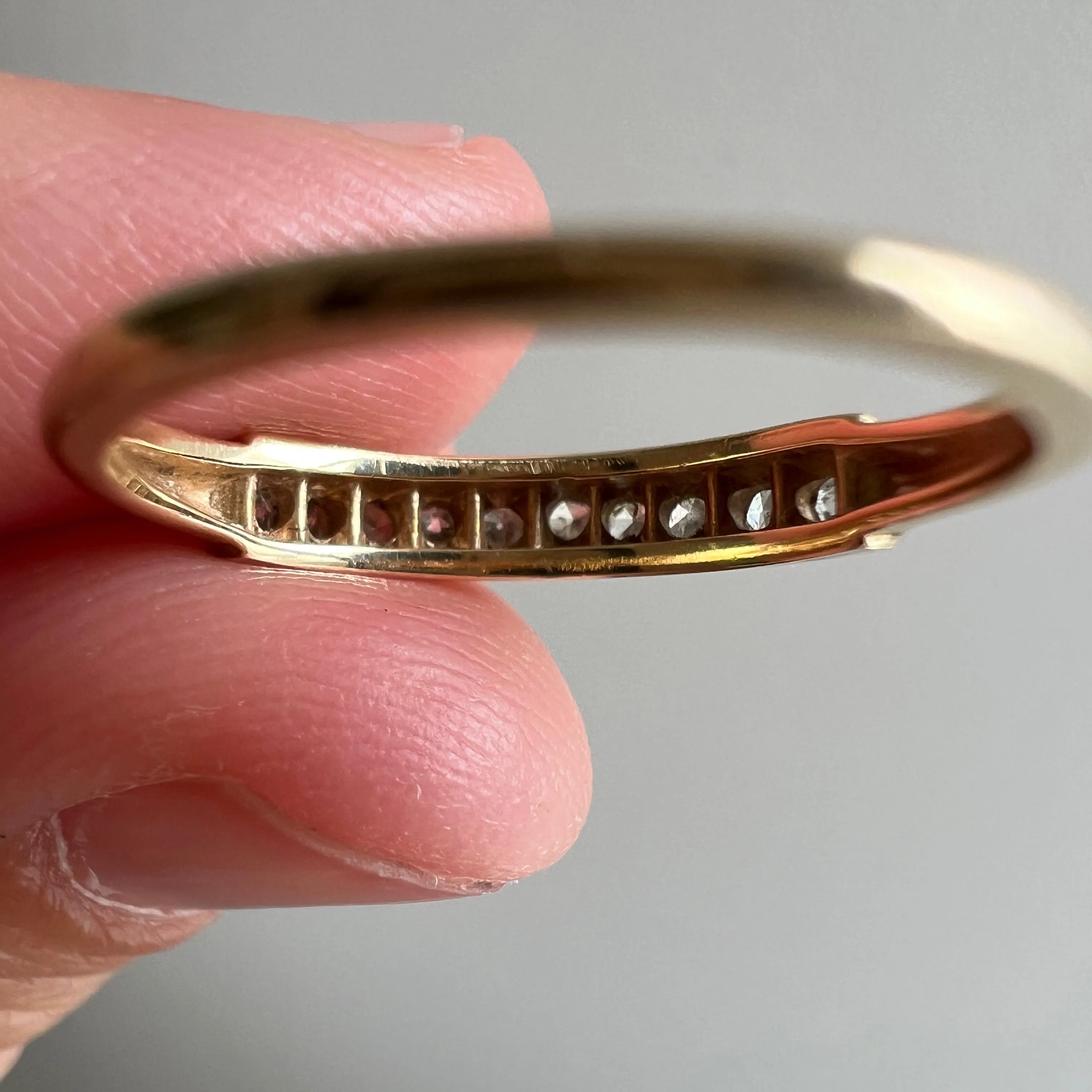 V I N T A G E // 10 sparkles / 14k yellow and white gold diamond half eternity stacking band / size 4.5-4.75