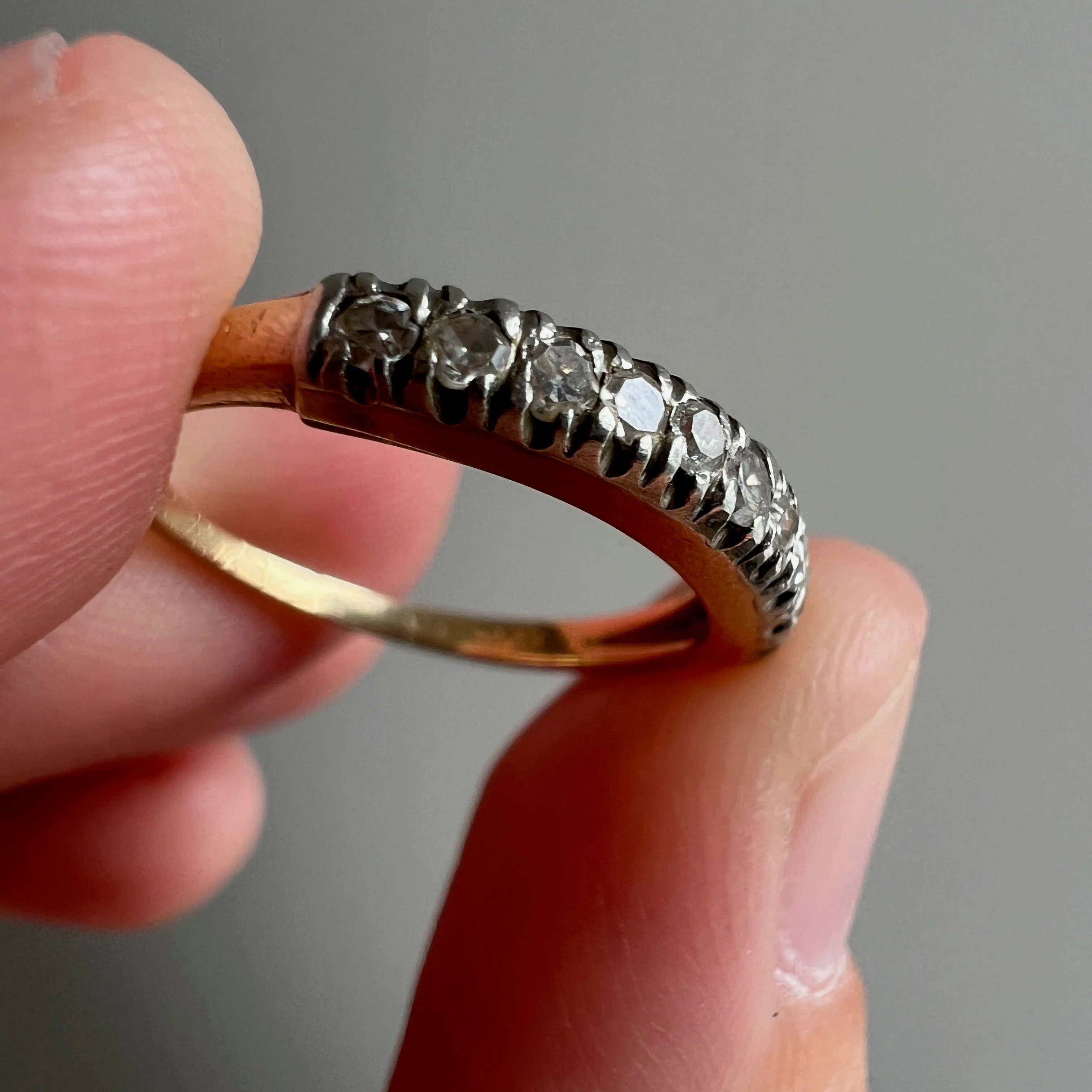 V I N T A G E // 10 sparkles / 14k yellow and white gold diamond half eternity stacking band / size 4.5-4.75