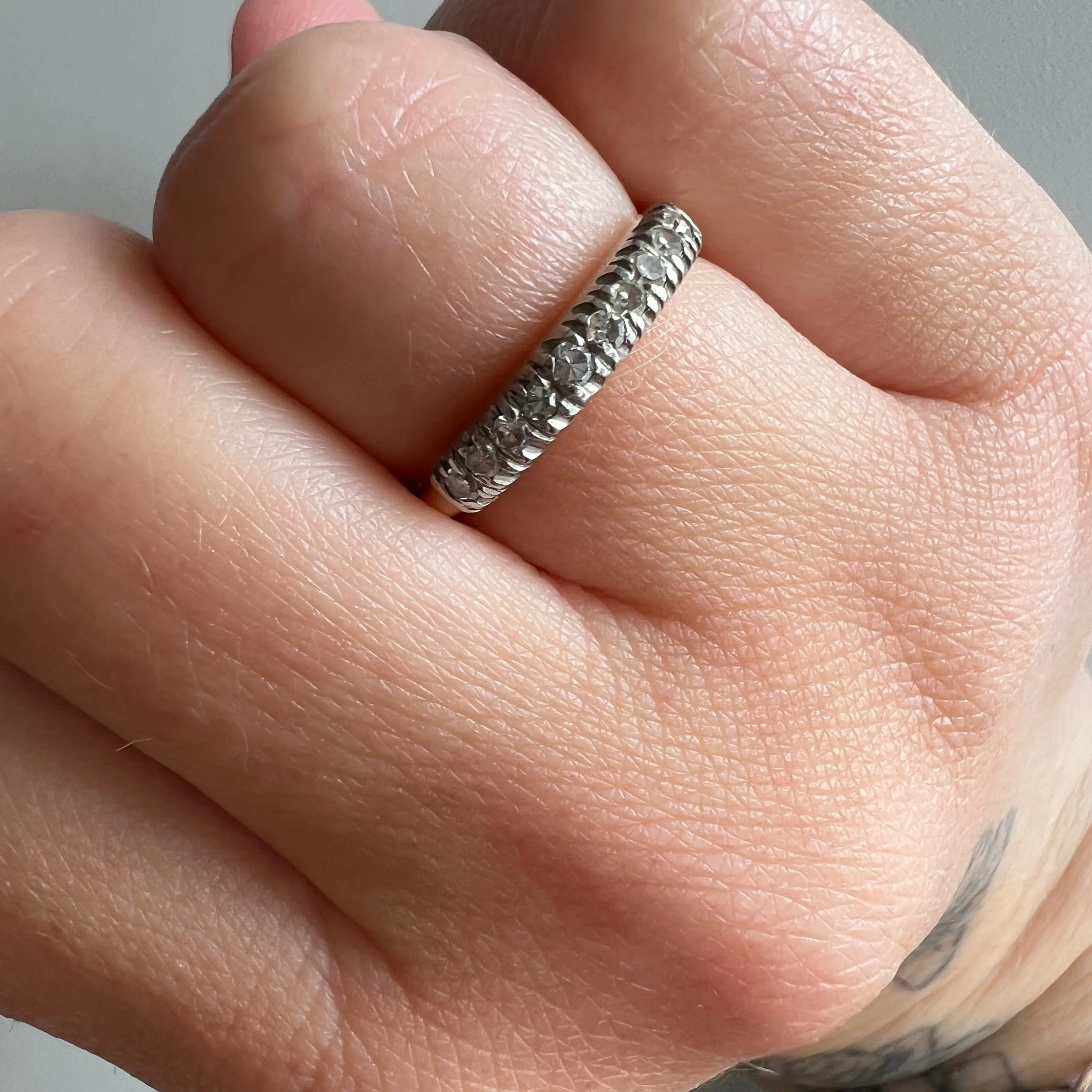 V I N T A G E // 10 sparkles / 14k yellow and white gold diamond half eternity stacking band / size 4.5-4.75