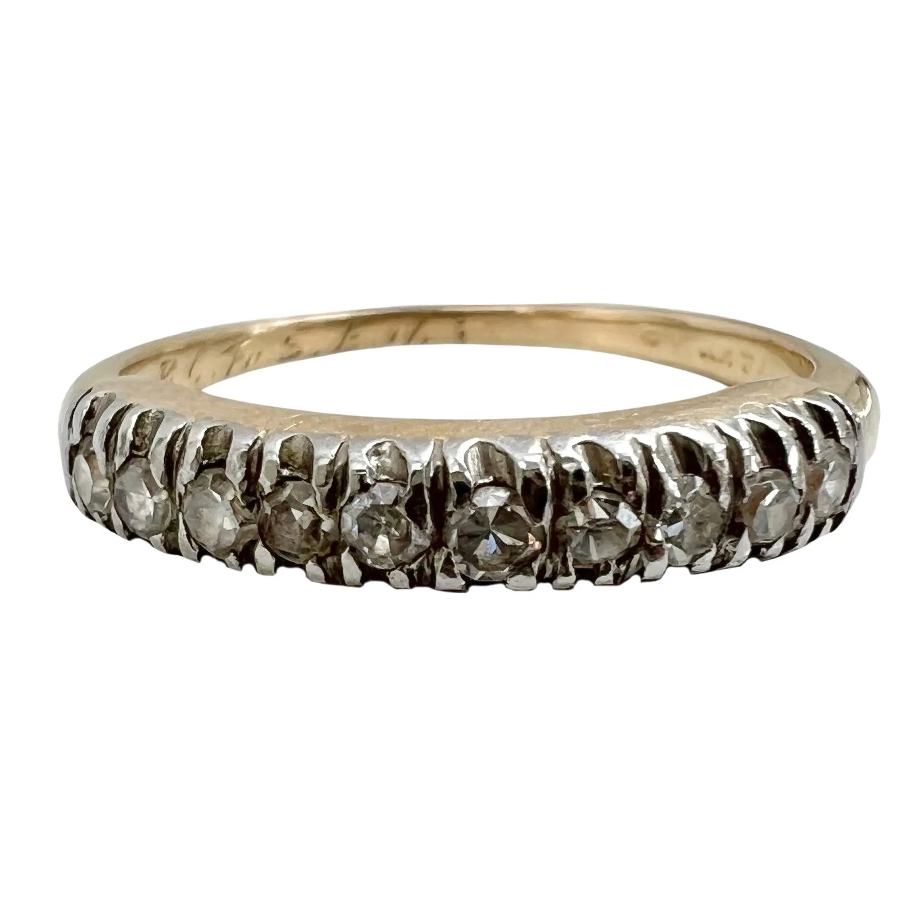 V I N T A G E // 10 sparkles / 14k yellow and white gold diamond half eternity stacking band / size 4.5-4.75