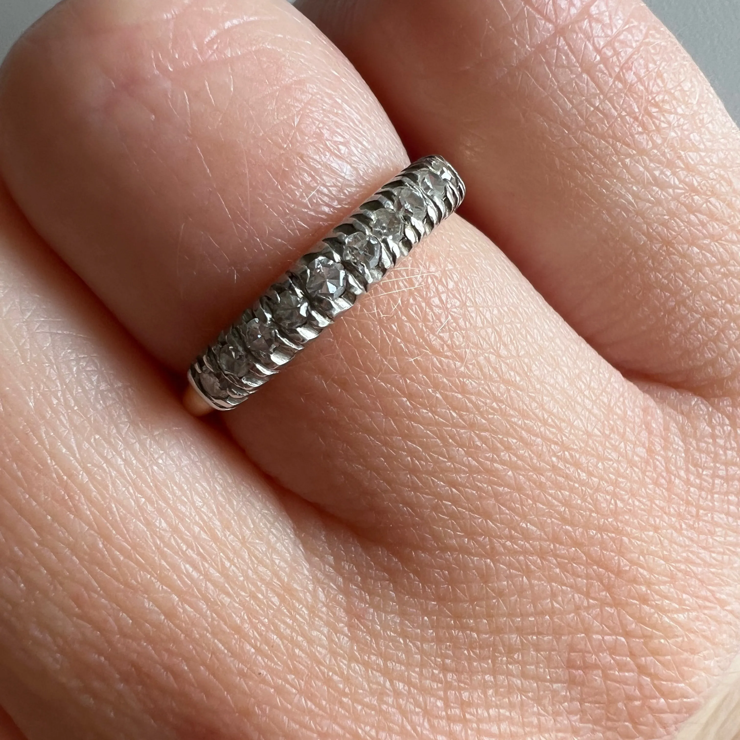 V I N T A G E // 10 sparkles / 14k yellow and white gold diamond half eternity stacking band / size 4.5-4.75