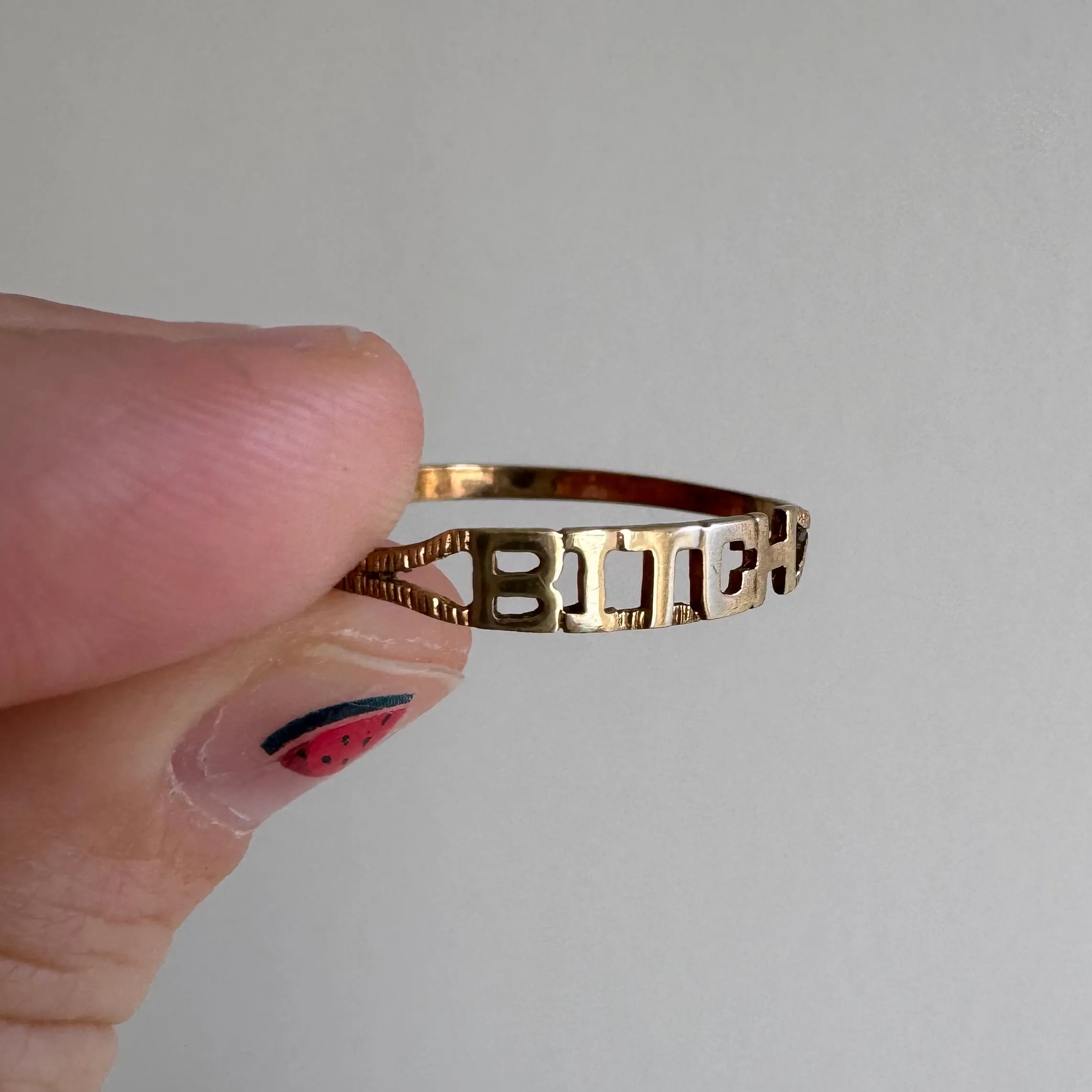 V I N T A G E // bitch, please / 9k yellow gold BITCH stacking ring / size 11