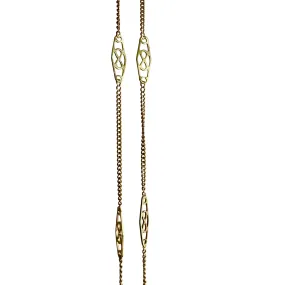 14k Yellow Gold Vintage Deco Infinity Filigree Necklace with Curb Station Chain - 19.5 Inches, 3g