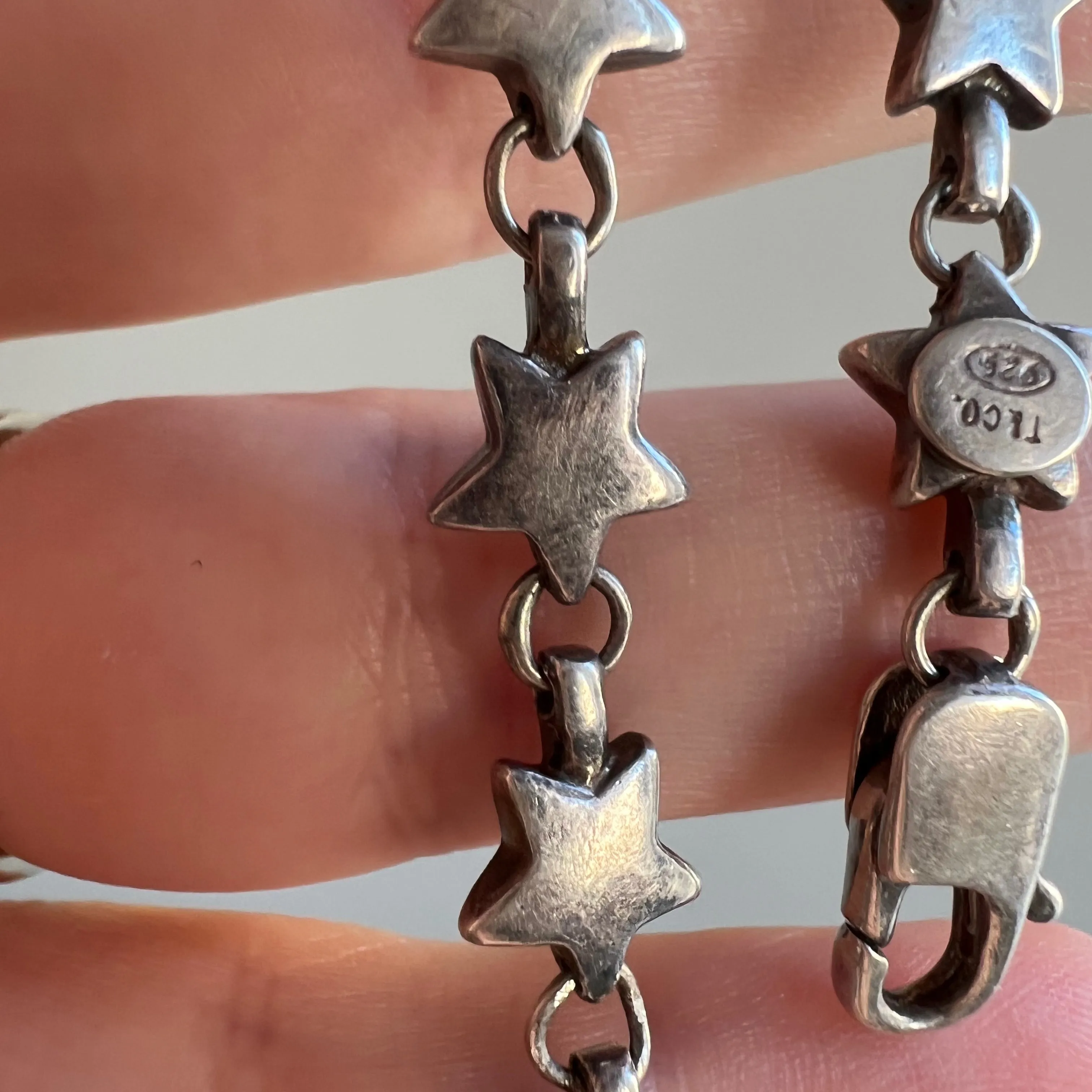 Vintage Sterling Silver Star Link Bracelet - Signed Designer 6.25