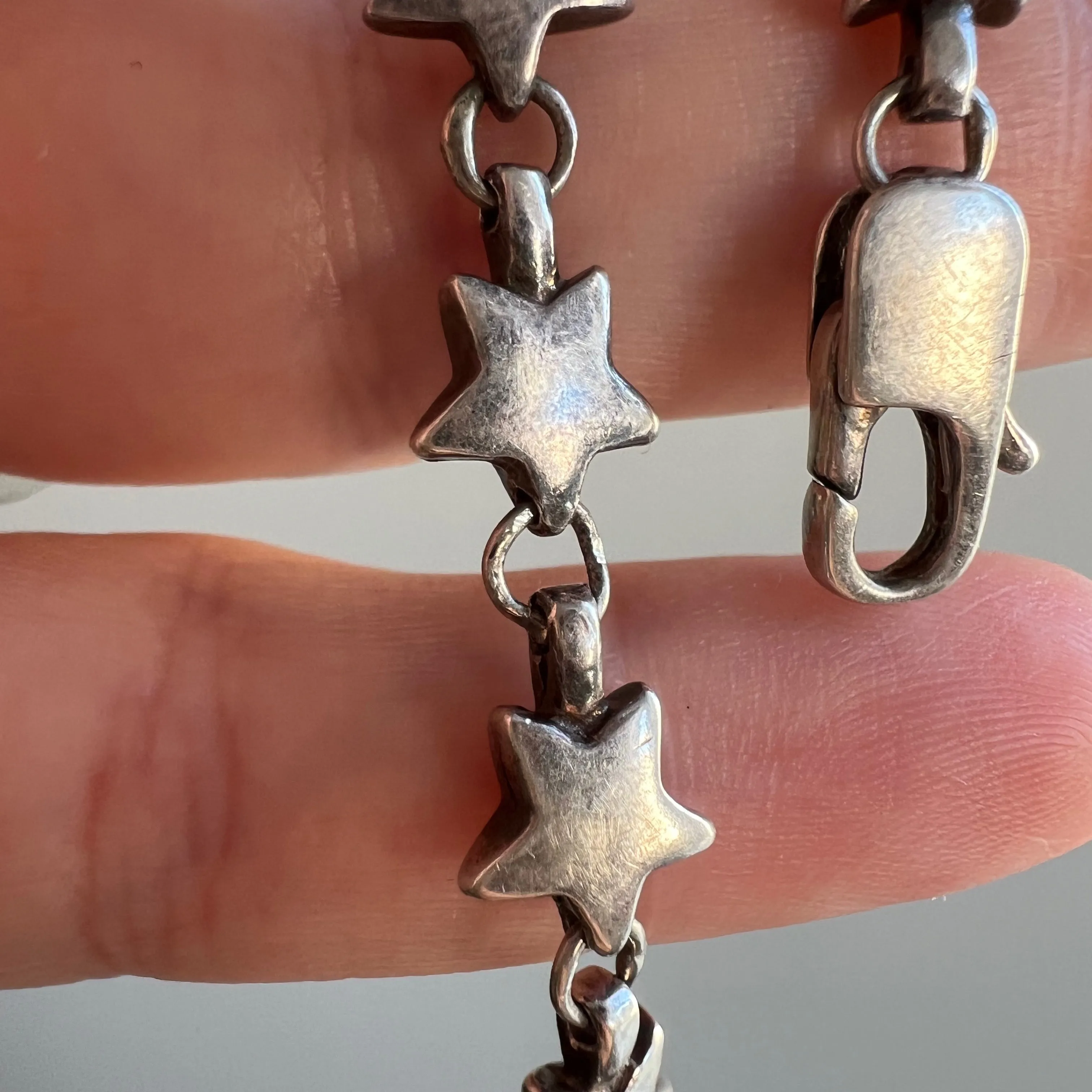 Vintage Sterling Silver Star Link Bracelet - Signed Designer 6.25