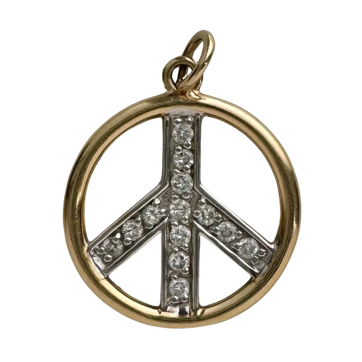 V I N T A G E // give peace a chance / 14k yellow and white gold with diamonds / peace sign pendant