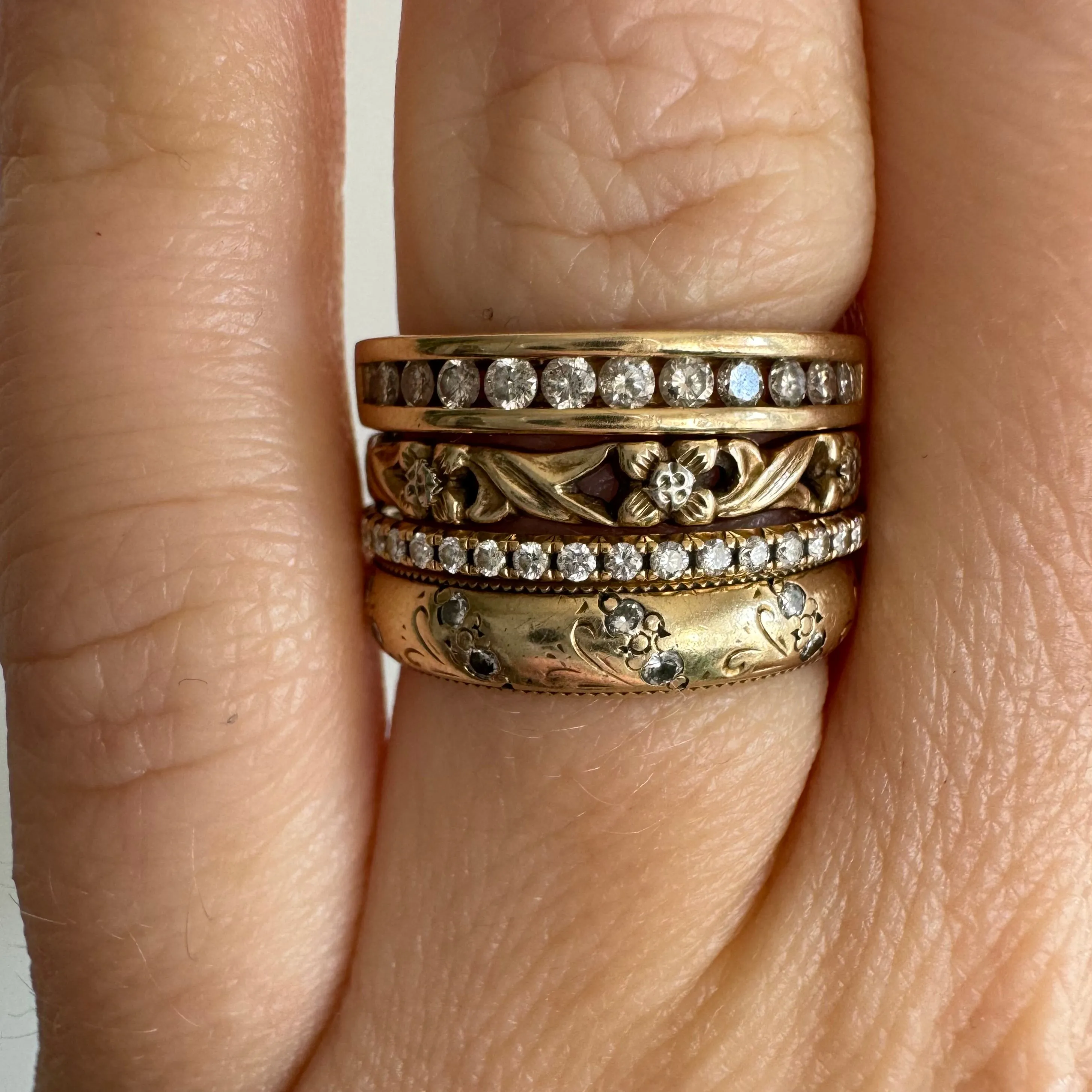 Vintage 10k Yellow Gold Half Eternity Band with Channel Set Diamonds, Size 5