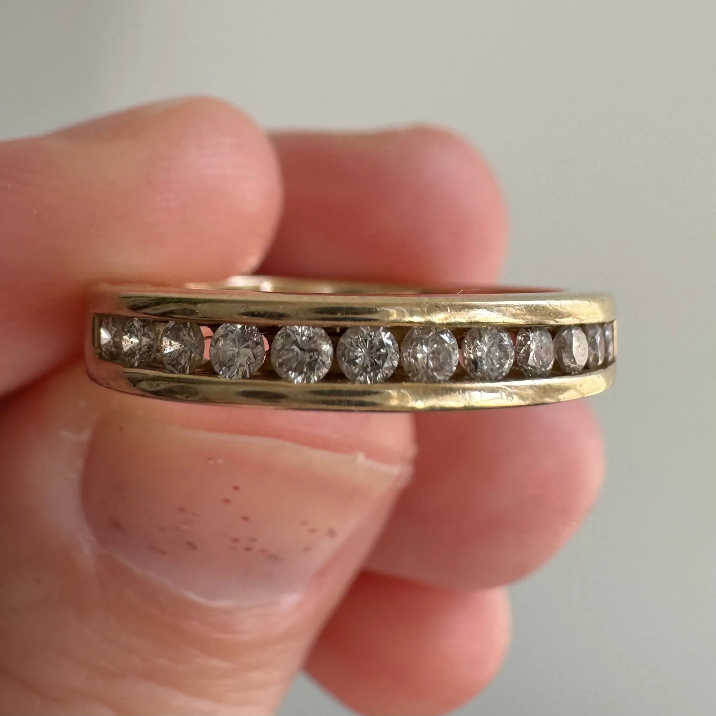 Vintage 10k Yellow Gold Half Eternity Band with Channel Set Diamonds, Size 5