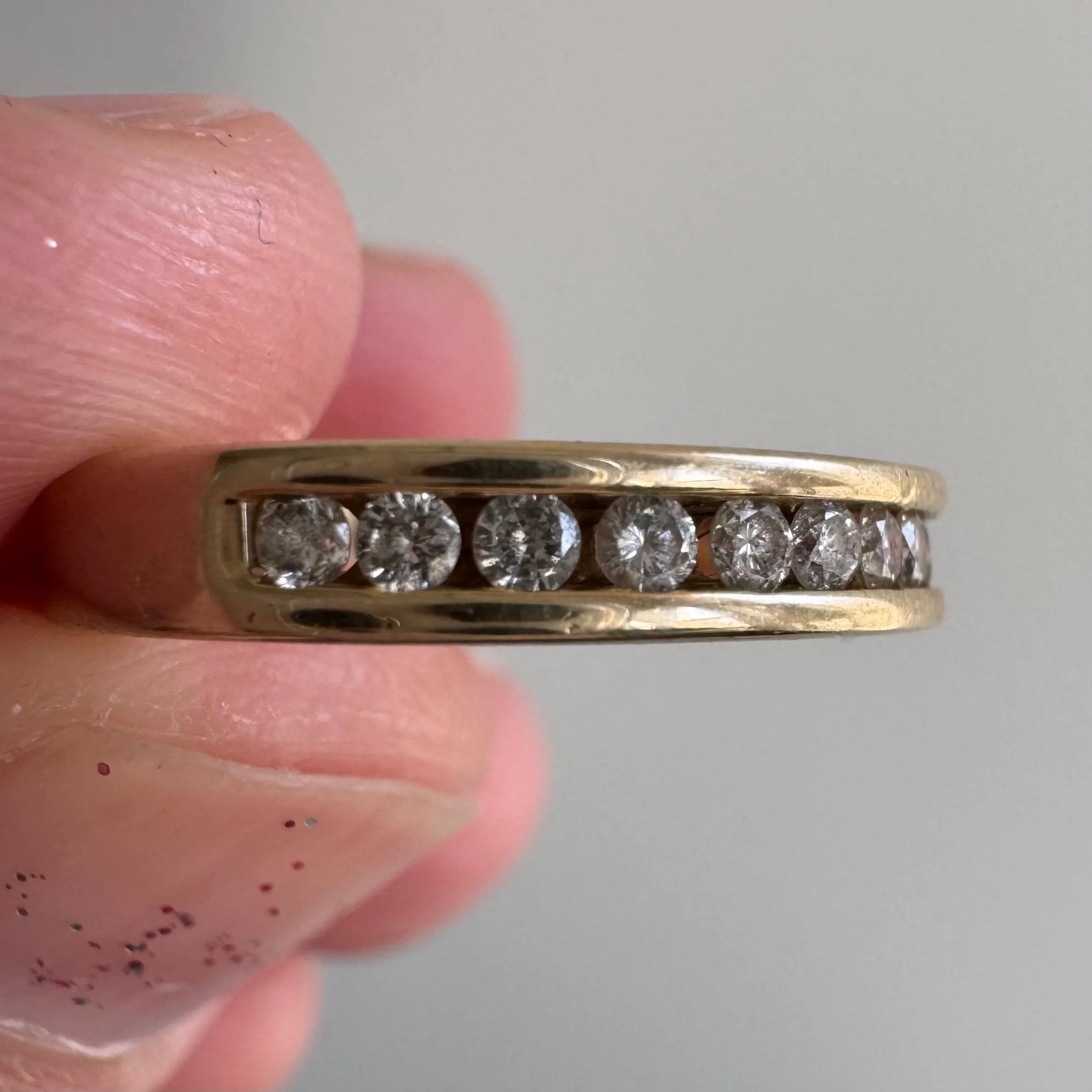 Vintage 10k Yellow Gold Half Eternity Band with Channel Set Diamonds, Size 5