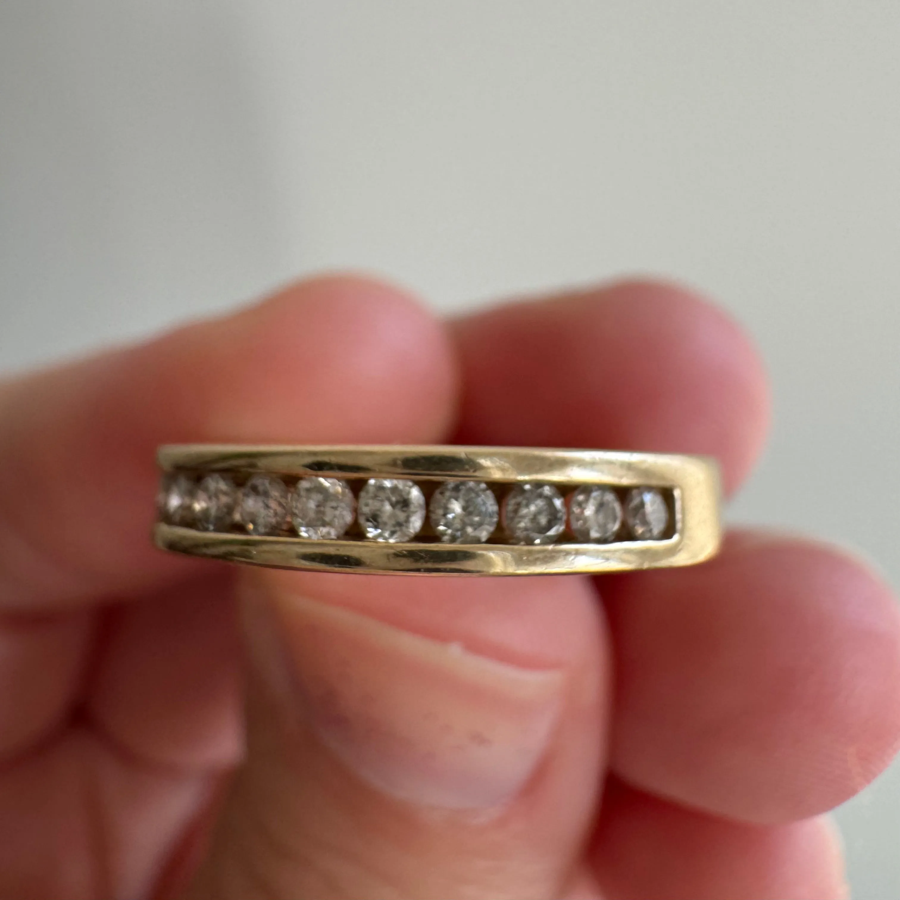 Vintage 10k Yellow Gold Half Eternity Band with Channel Set Diamonds, Size 5