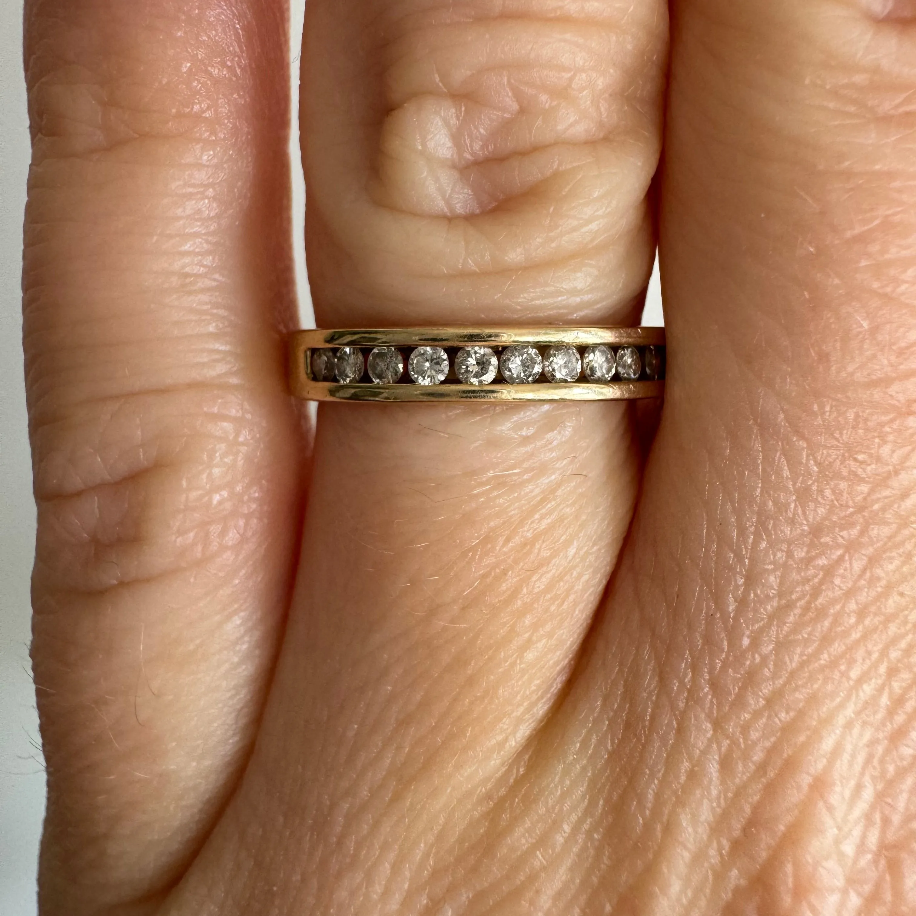 Vintage 10k Yellow Gold Half Eternity Band with Channel Set Diamonds, Size 5