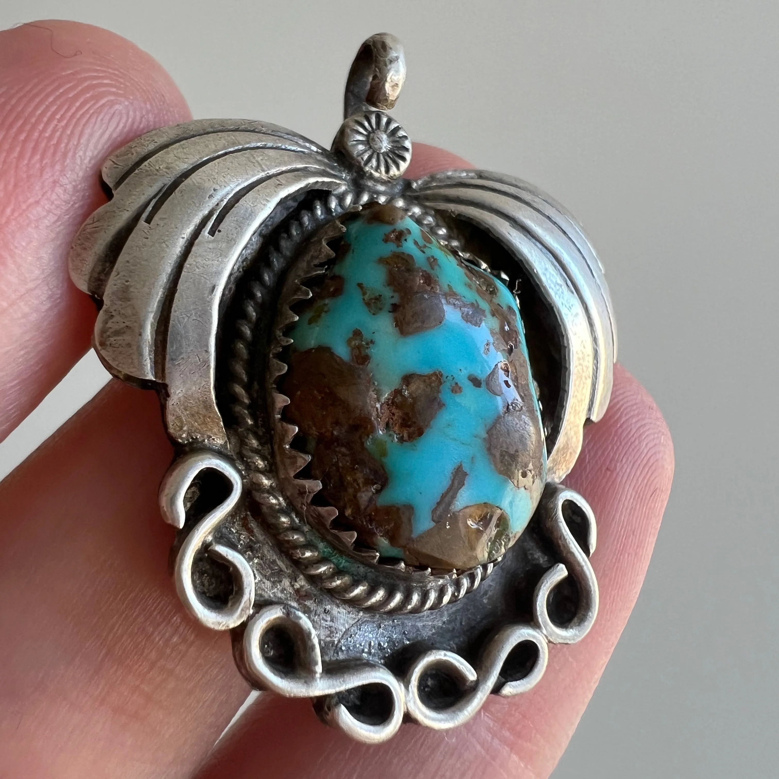 V I N T A G E // winged turquoise / sterling silver and turquoise / southwestern pendant