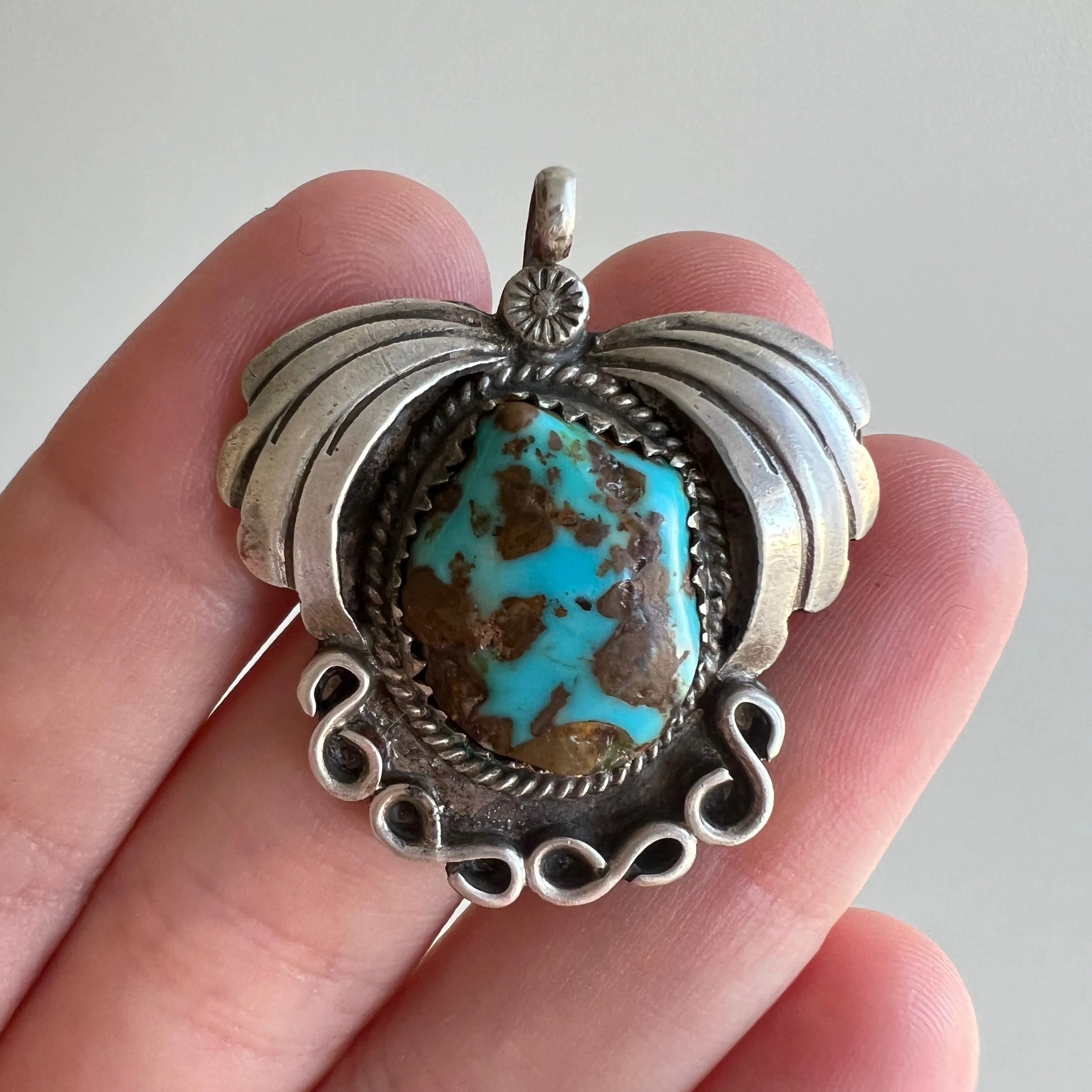 V I N T A G E // winged turquoise / sterling silver and turquoise / southwestern pendant