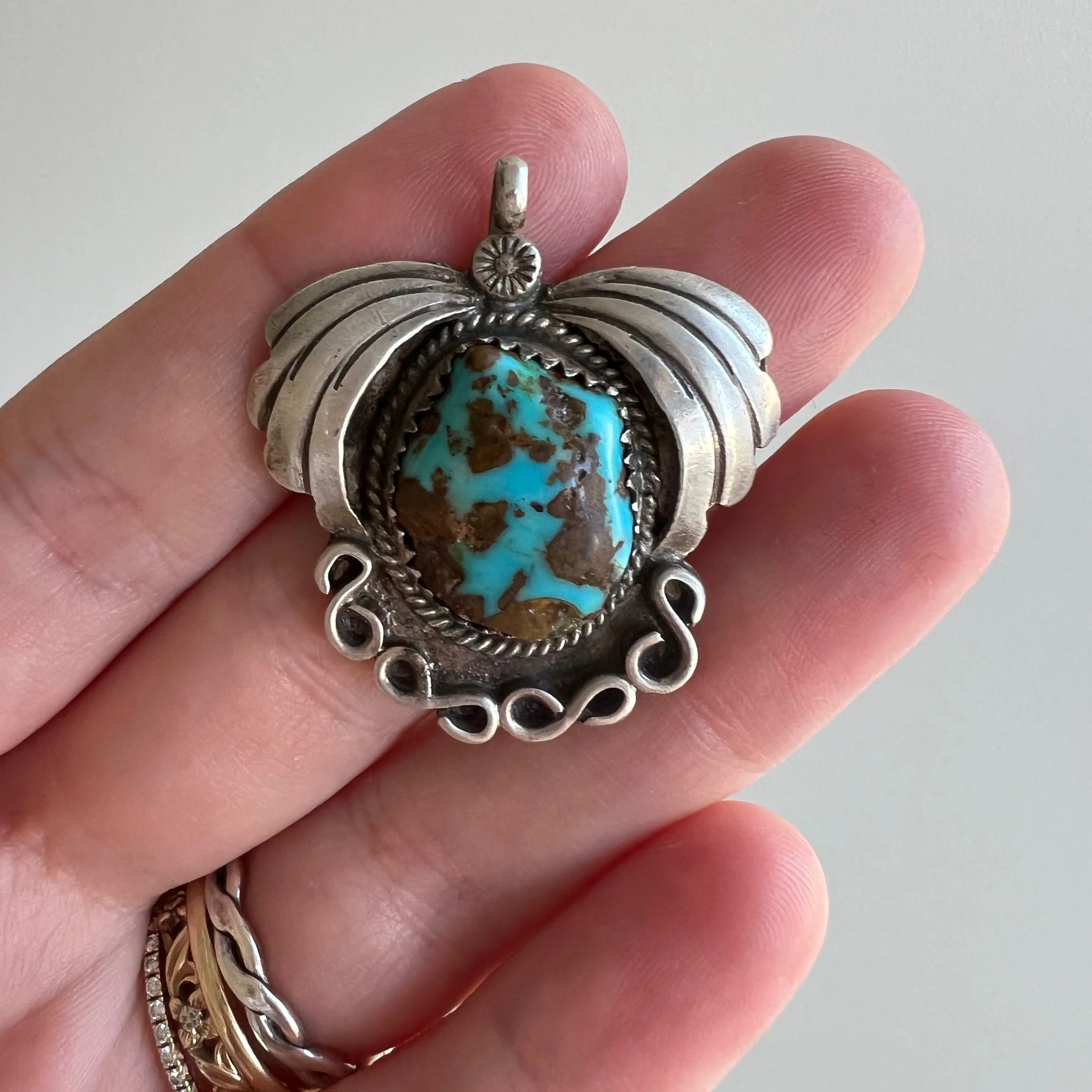 V I N T A G E // winged turquoise / sterling silver and turquoise / southwestern pendant