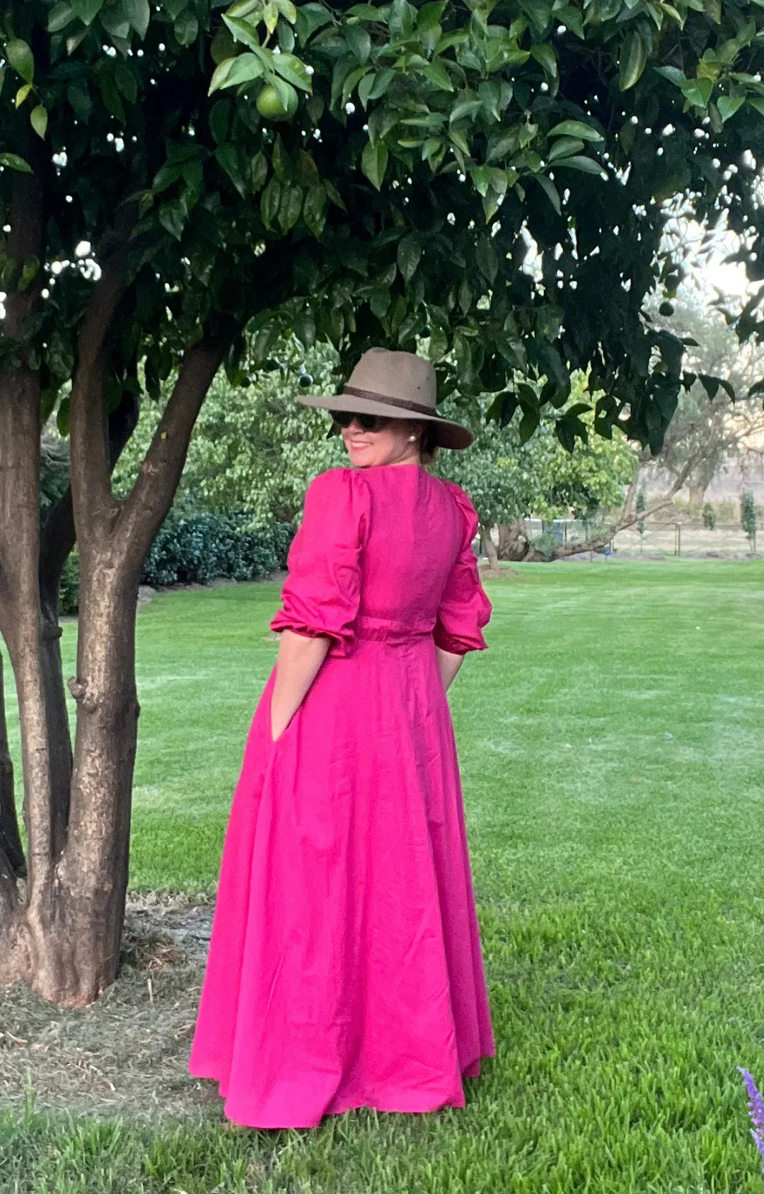 V-Neck Button Front Maxi Dress - Fuchsia