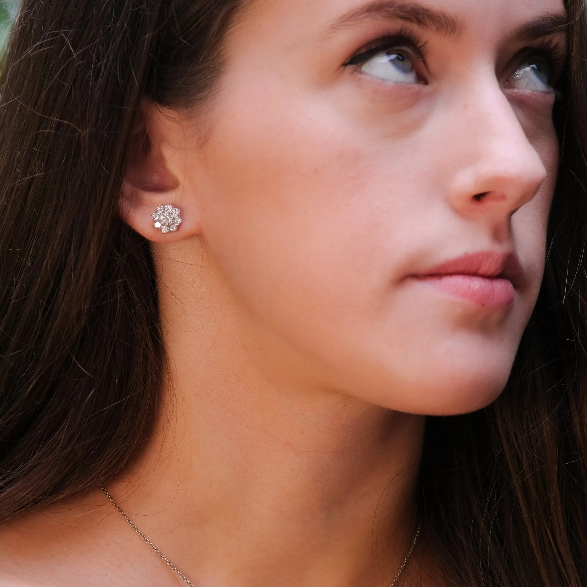 Vintage Diamond Cluster  Earrings  circa 1970s.