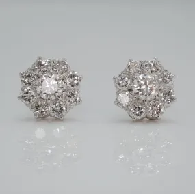 Vintage Diamond Cluster  Earrings  circa 1970s.