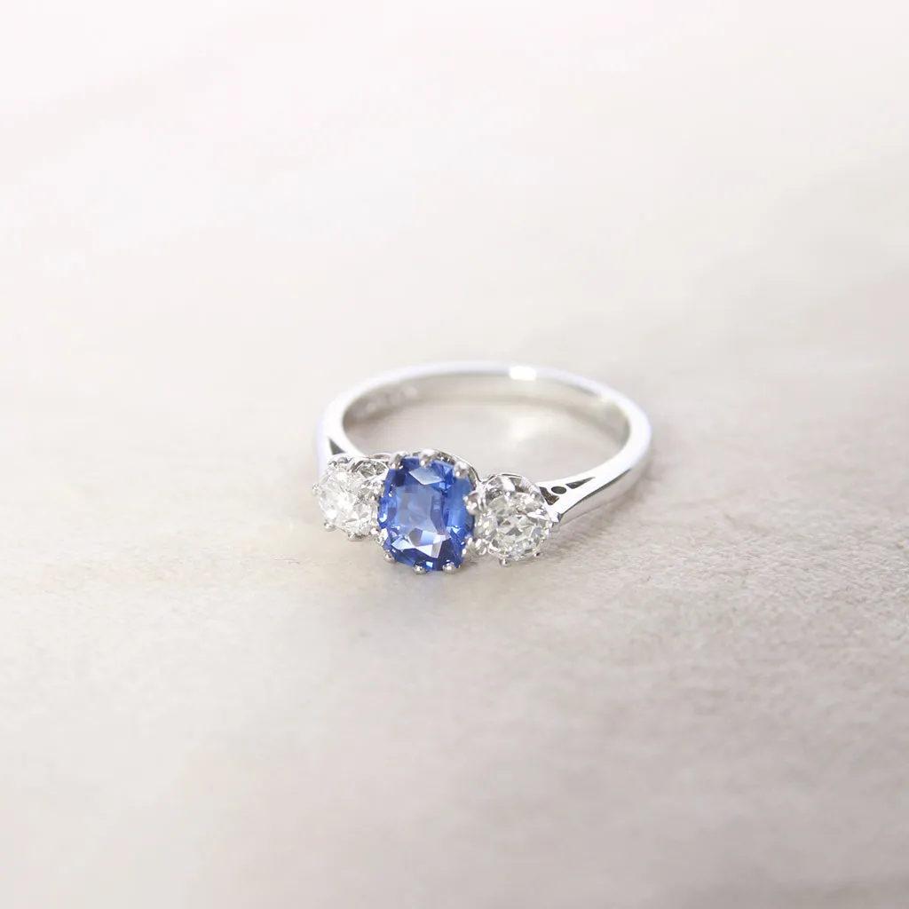 Vintage Style 1.14 Carat Sapphire and Diamond Three Stone