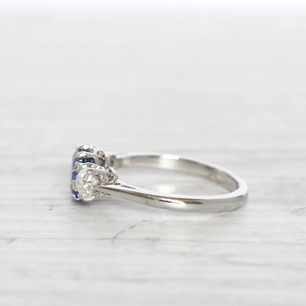 Vintage Style 1.14 Carat Sapphire and Diamond Three Stone