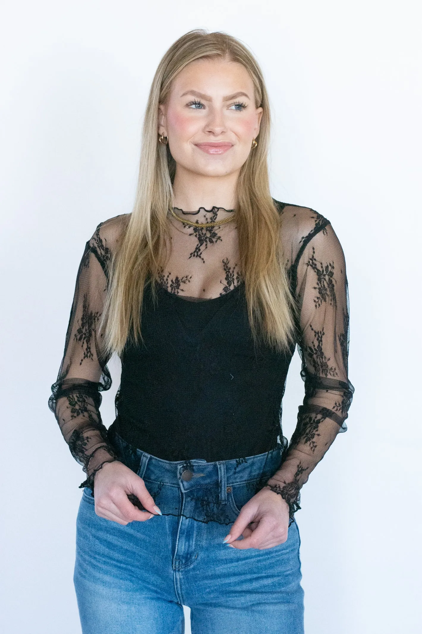 Wild Forever Black Mesh Lace Top